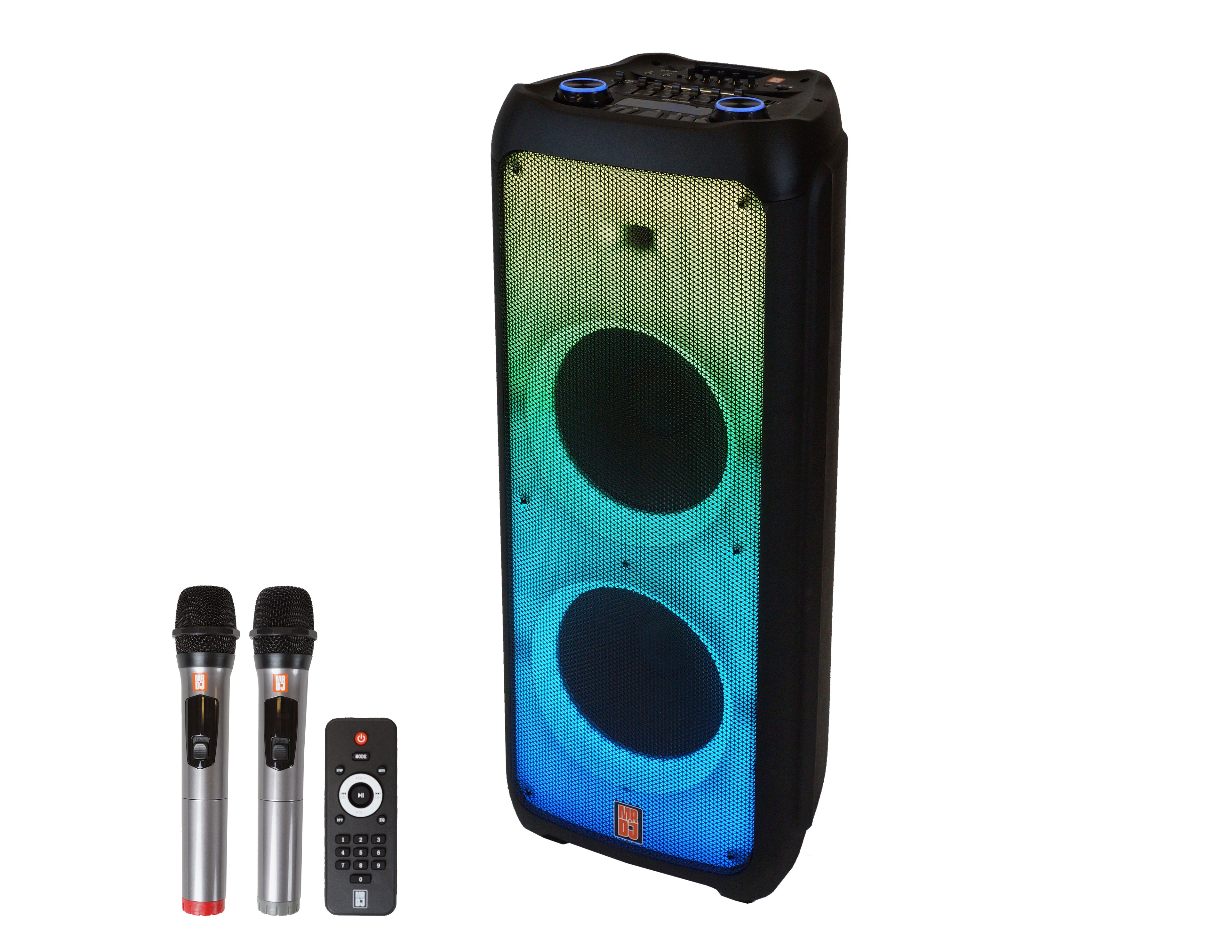 MR DJ FLAME5500LED+ 5500W Dual 12” Bluetooth Rechargeable Party Speaker Flame LED Lights 2 Wireless Mic TWS Portable PA System