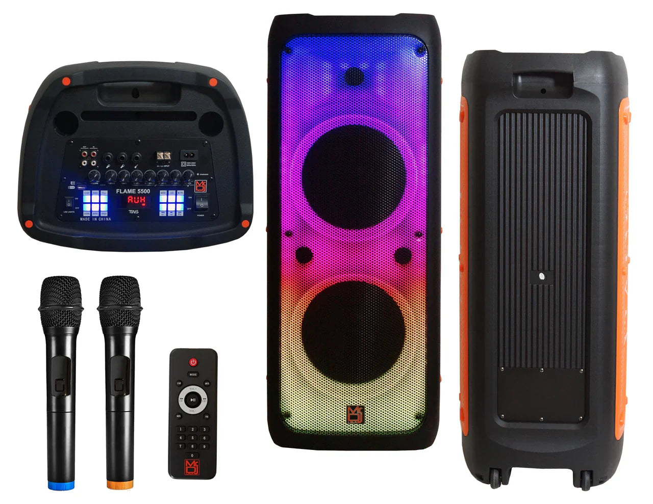 MR DJ FLAME5500LED Portable Dual 12" 3-Way Full-Range Powered/Active DJ PA Multipurpose Live Sound Bluetooth Loudspeaker
