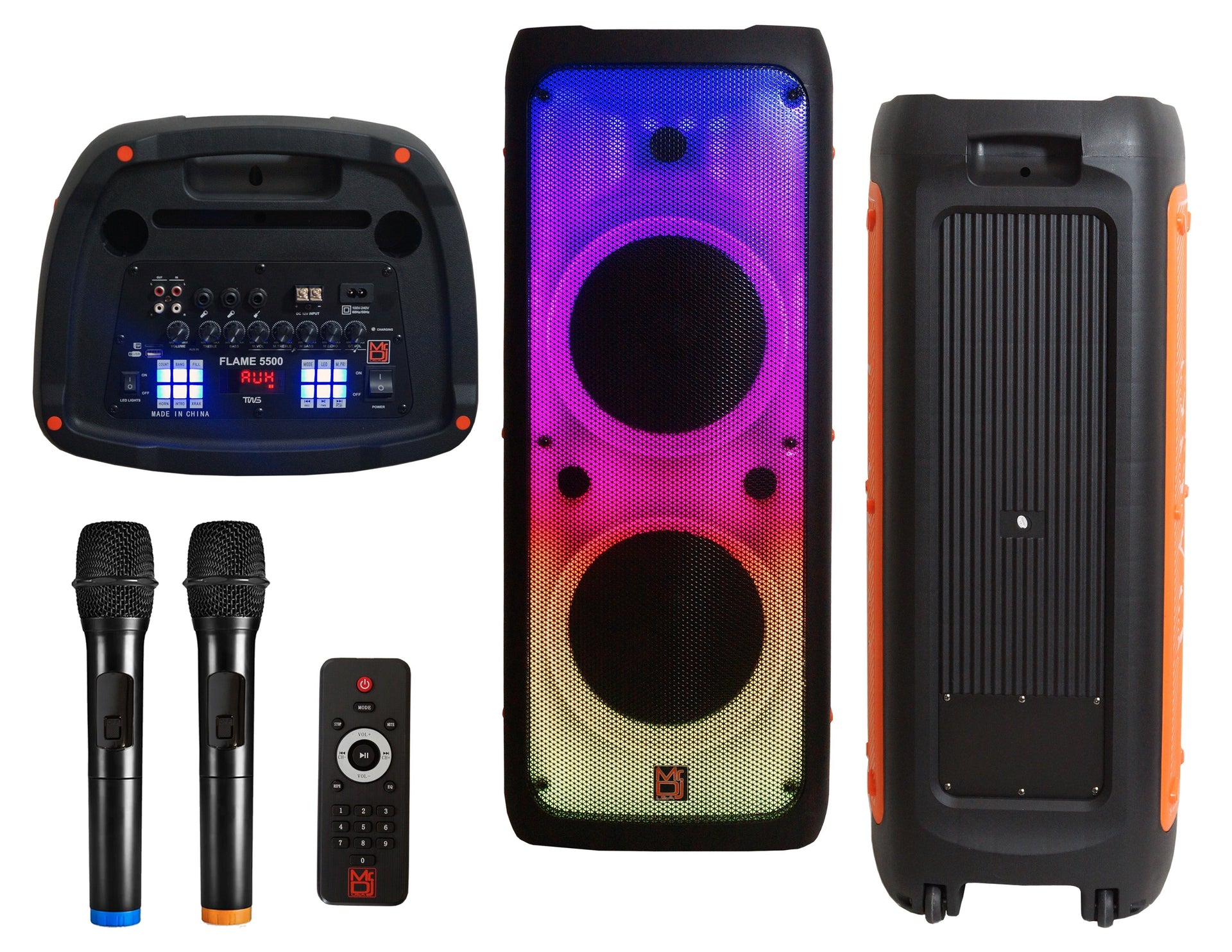 MR DJ FLAME5500LED Professional Rechargeable Dual 12” Bluetooth Party Speaker System