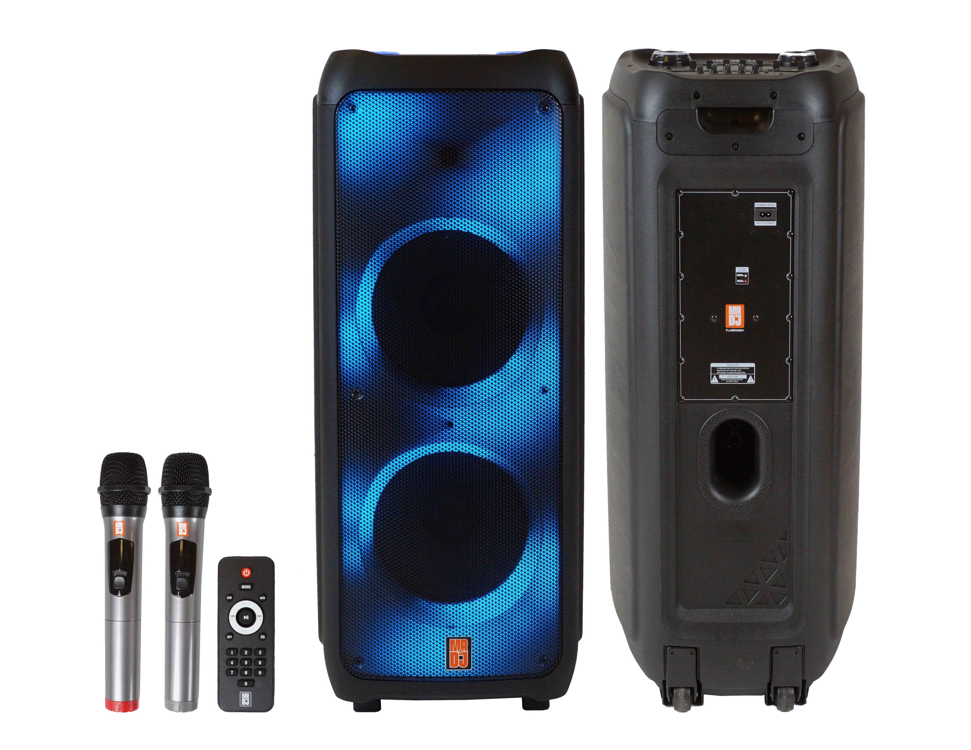 MR DJ FLAME5500LED+ 5500W Dual 12” Bluetooth Rechargeable Party Speaker Flame LED Lights 2 Wireless Mic TWS Portable DJ System