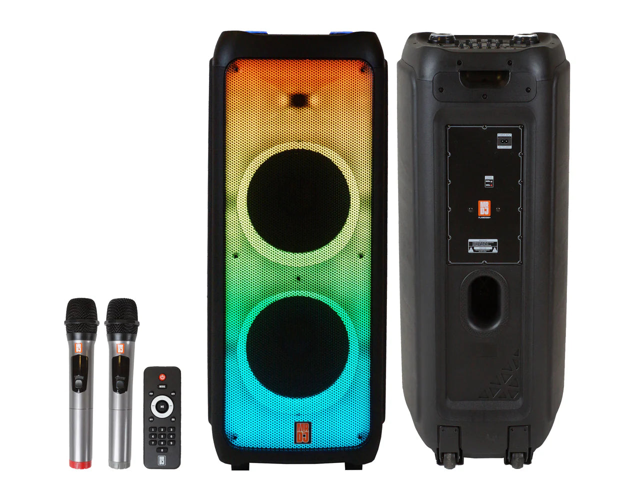 MR DJ FLAME5500LED+ 5500W Dual 12” Bluetooth Rechargeable Party Speaker Flame LED Lights 2 Wireless Mic TWS Portable DJ PA System