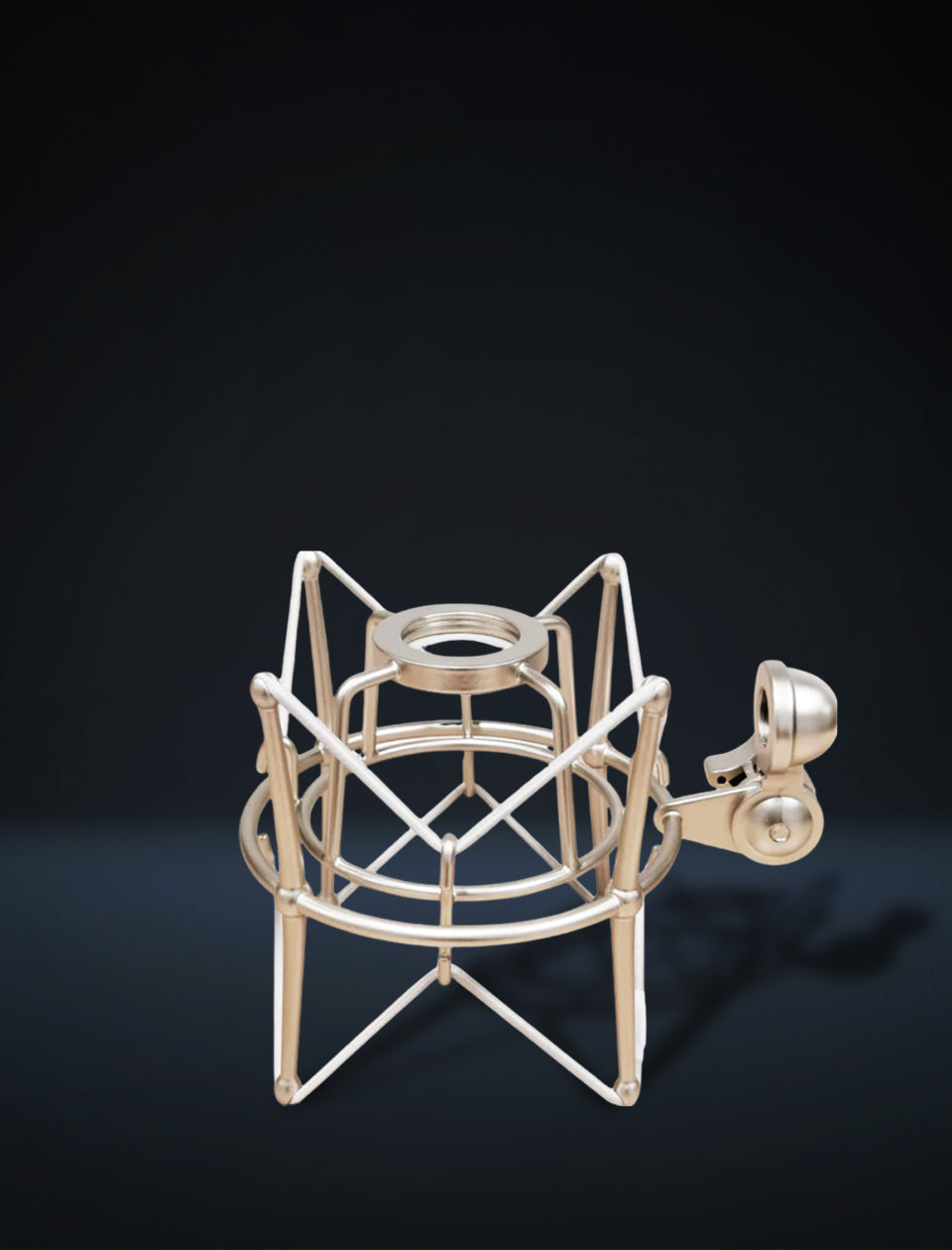 Spider shockmount holding a studio microphone to reduce vibration and handling noise