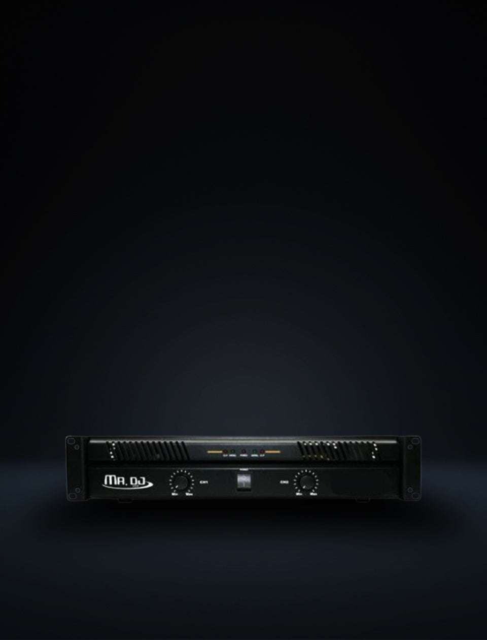 MR DJ AMP-8800 2500W Power Amplifier front view on dark background