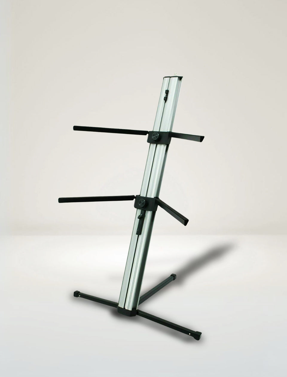 MR DJ KS1000S PRO Professional 2-Tier Silver Column Keyboard Stand W 5/8" Mic Mount