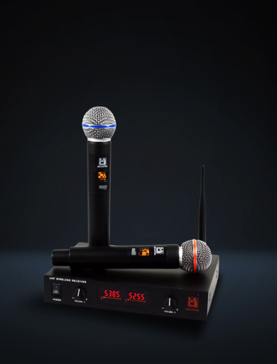 MR DJ MICUHF300 Dual UHF Wireless Microphone System Kit with 2 Handheld & LED display