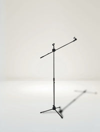 Dual MR DJ MS600PKG 2 microphone stands with adjustable height and tripod base, ideal for podcasting and rehearsal, highlighting double the stands and all-in-one portability