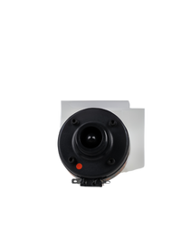 Black speaker component on a white background