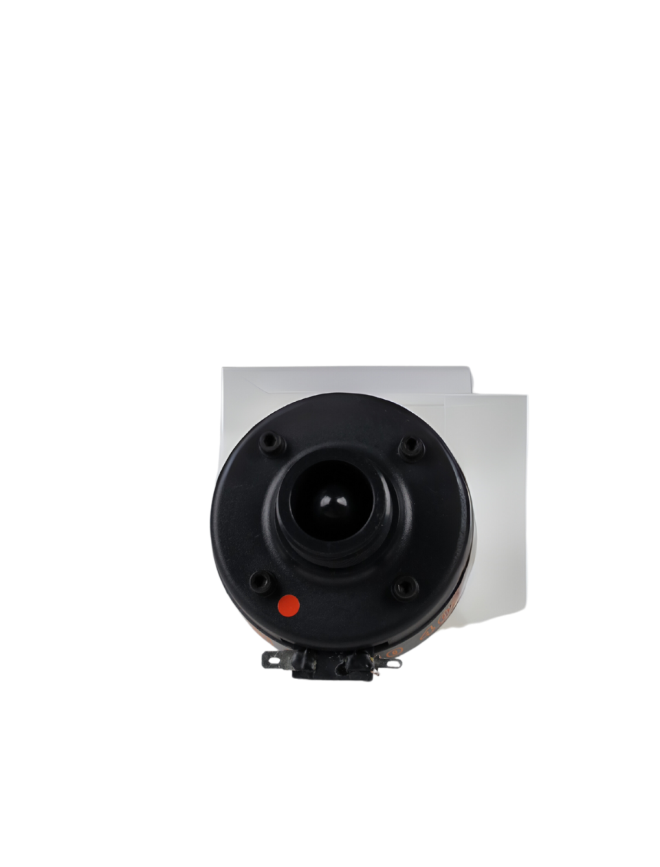 Black speaker component on a white background