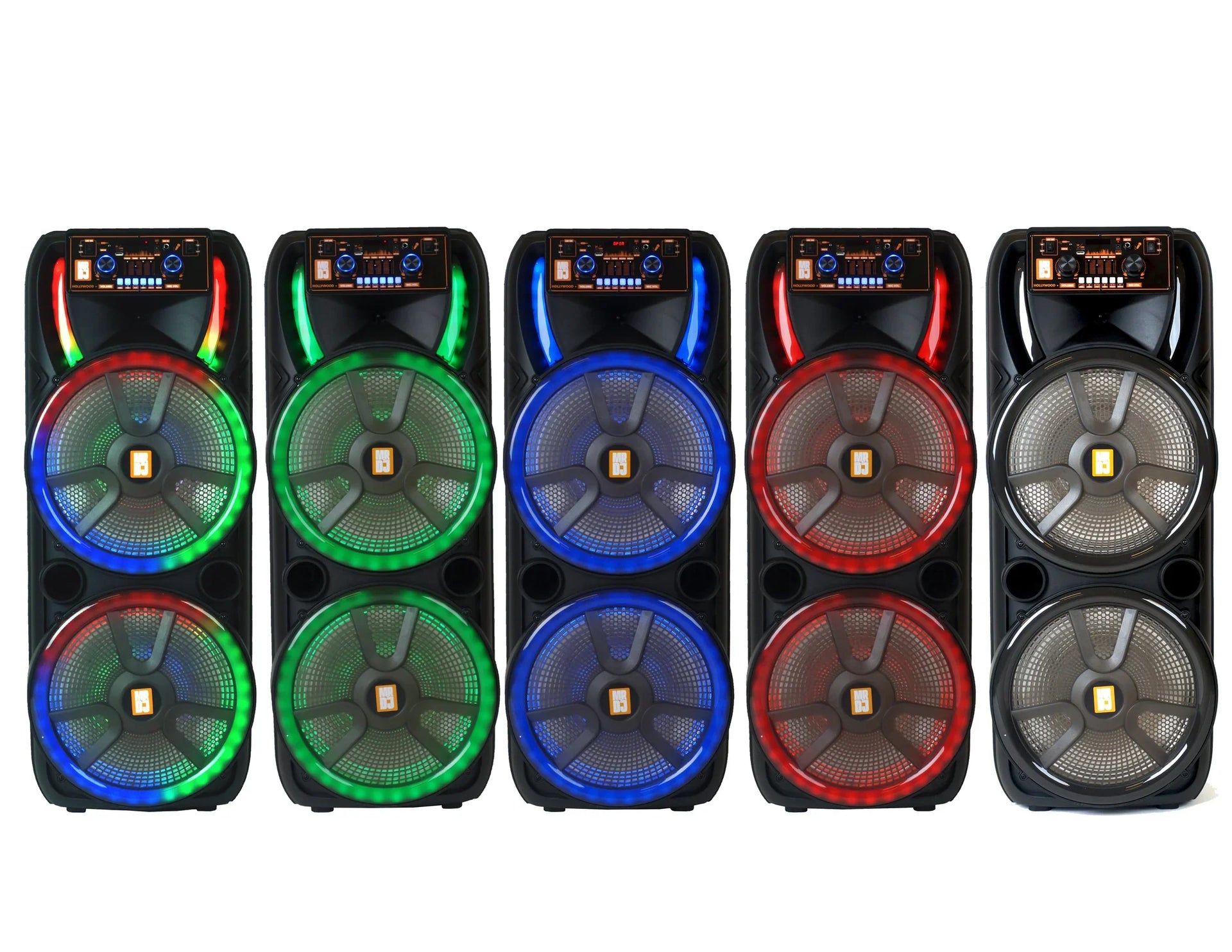 MR DJ HOLLYWOOD+ Dual 15" Rechargeable Portable Bluetooth Karaoke Speaker Party Flame Lights with 2 Wireless Microphone TWS USB FM Radio