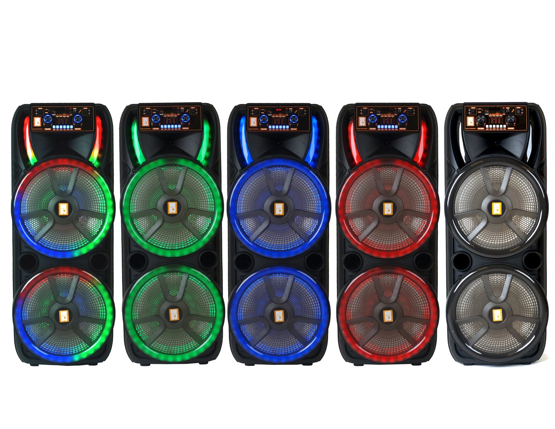 MR DJ HOLLYWOOD+ Dual 15" Rechargeable Portable Bluetooth Karaoke Speaker Party Flame Lights 2 Wireless Microphone,  TWS USB FM Radio