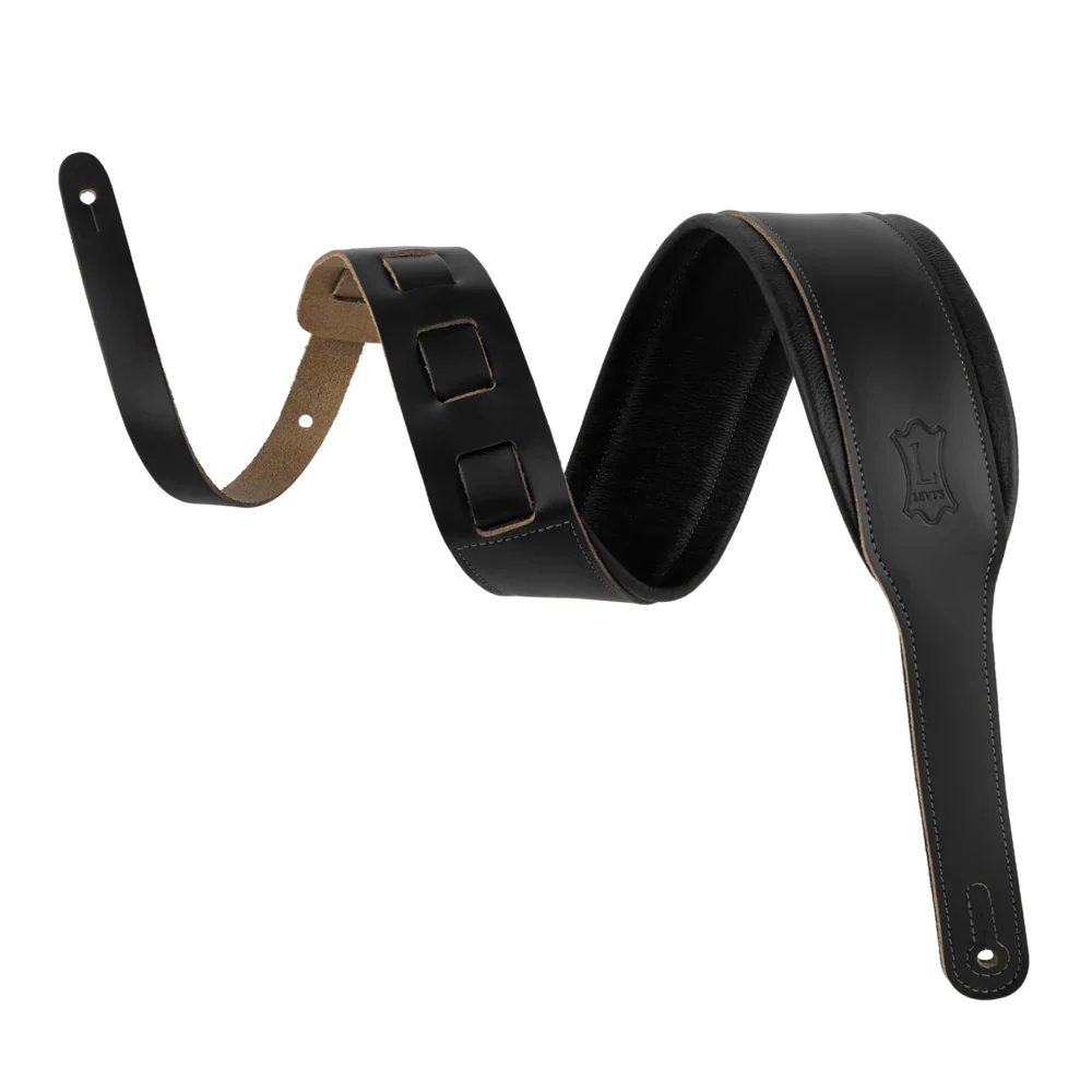 Levy's Leathers M26PD-BLK-XL 3" Wide Amped Leather Series Guitar Strap - Black