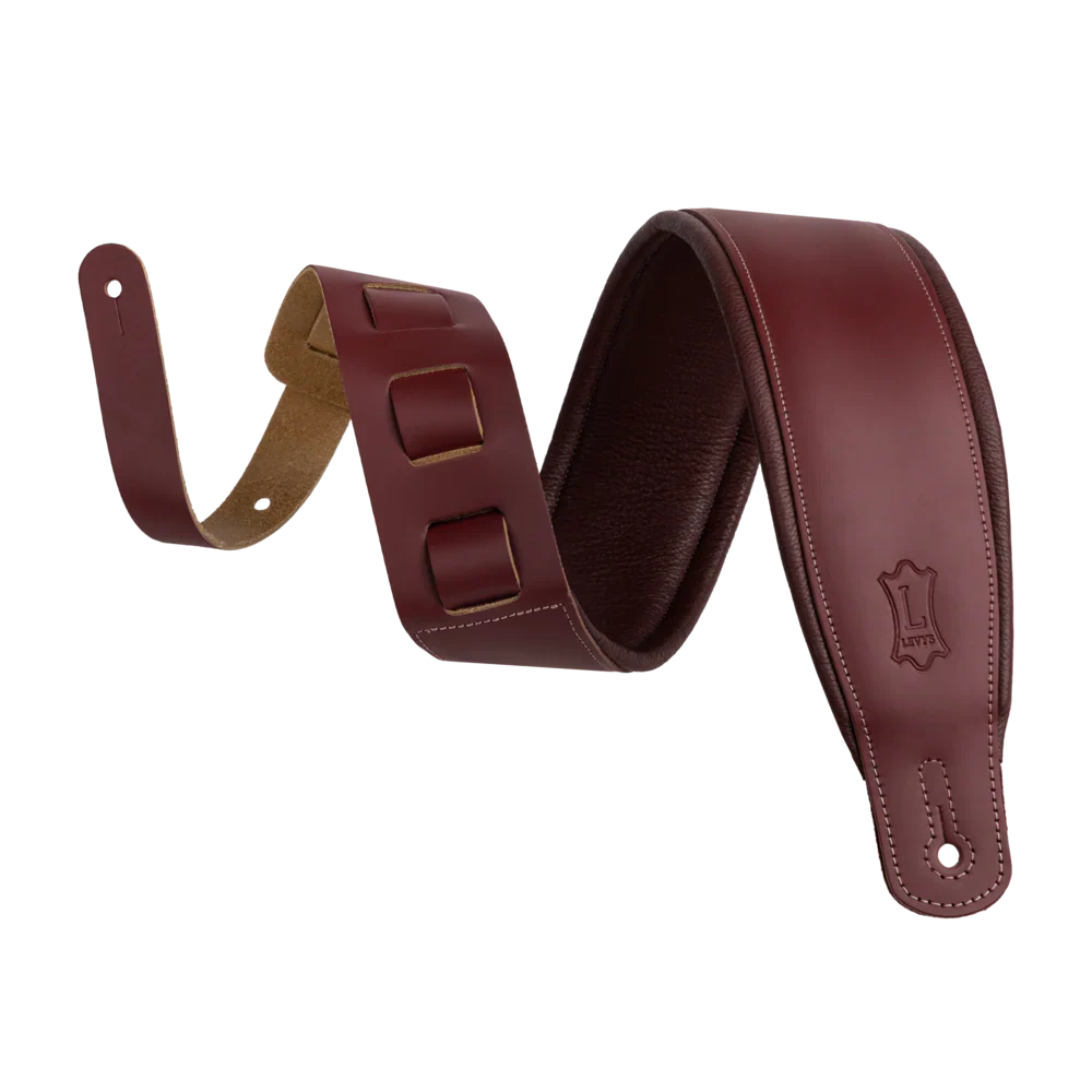 Levy's Leathers M26PD-BRG-BRG 3" Wide Amped Leather Series Guitar Strap - Burgundy