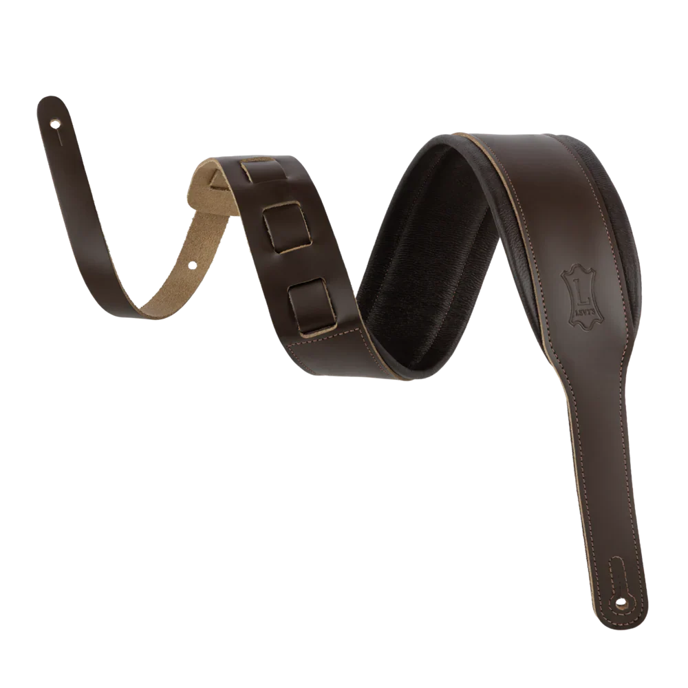 Levy's Leathers M26PD-DBR-ACO 3" Wide Amped Leather Series Acoustic Guitar Strap - Dark Brown