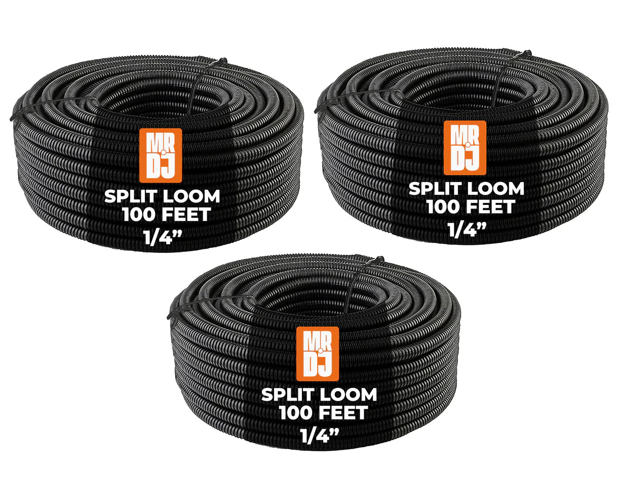 MR DJ 3 Rolls 100ft ea Split Cable Wire Loom Tubing 1/4" 3/8" 1/2" Conduit
