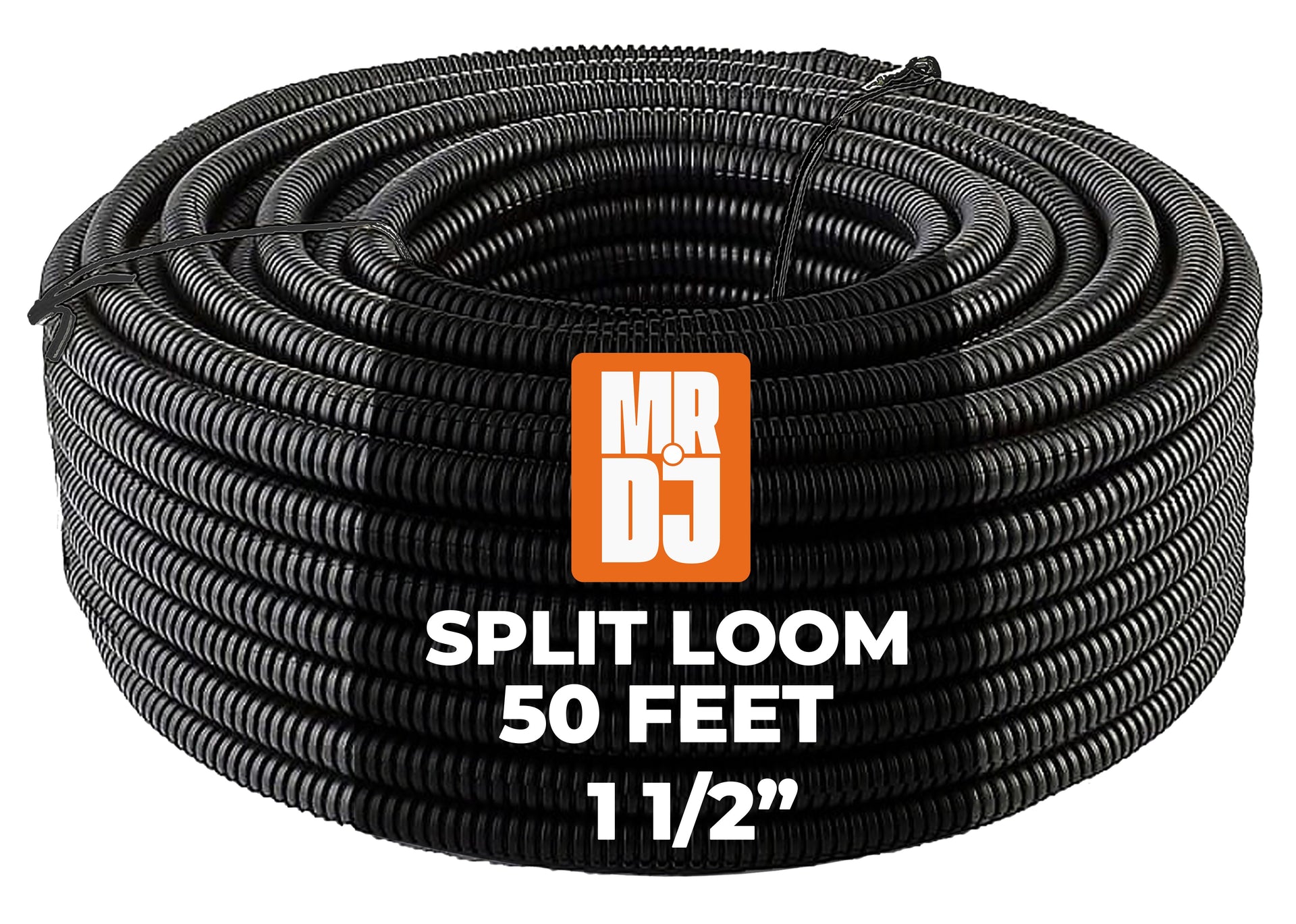 MR DJ DSLT112 50' 1.5" 38mm Black Split Wire Loom Conduit Tubing Sleeve Tube
