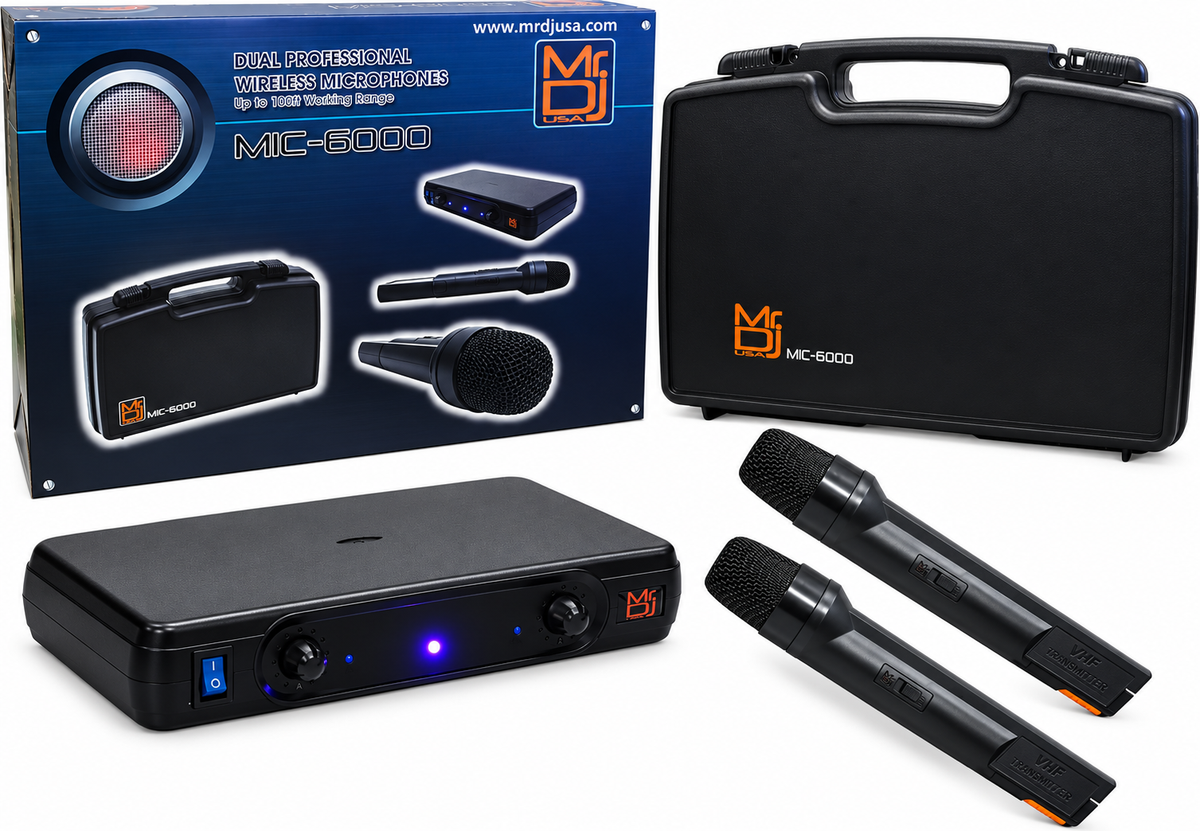 MR DJ MIC6000 Wireless Dual Handheld design Microphone System + Carrying Case