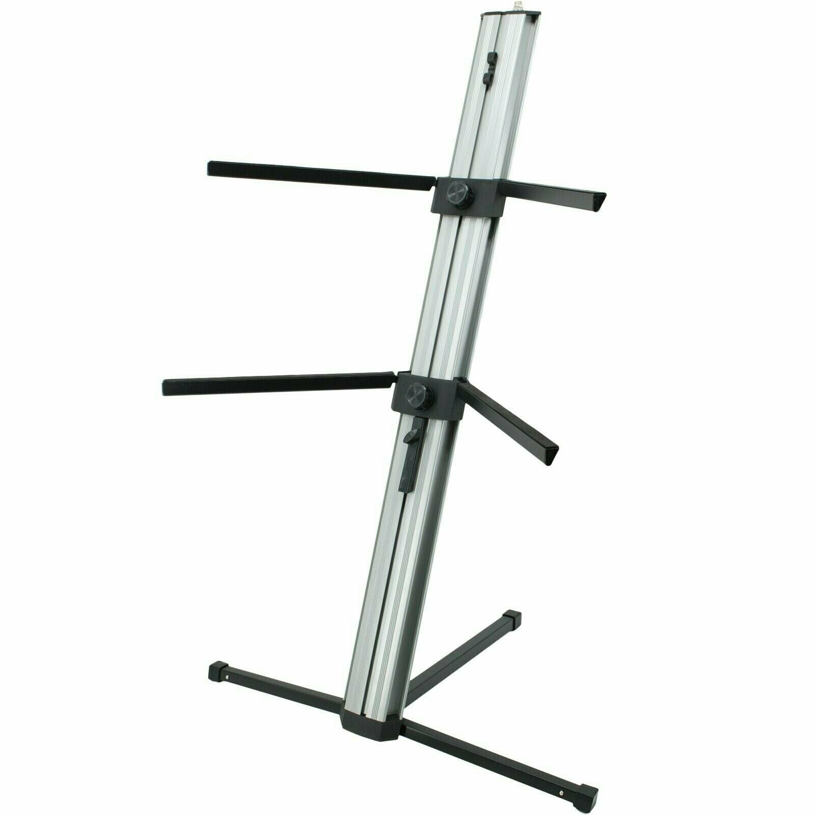 MR DJ KS1000 Professional 2-Tier Column Keyboard Stand Silver W 5/8" Mic Mount