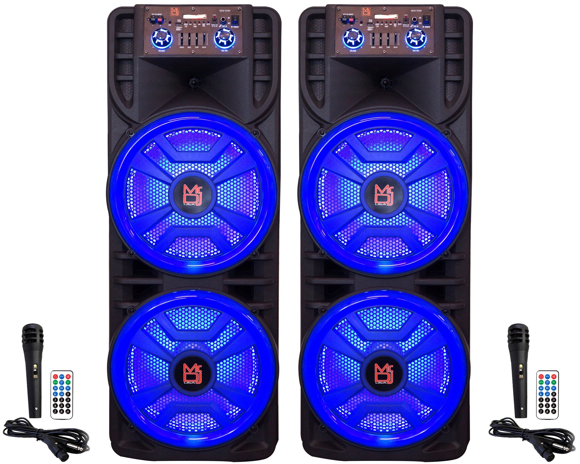 2 MR DJ NEWYORK+ 12" X 2 Rechargeable Portable Bluetooth Karaoke Speaker with Party Flame Lights Microphone TWS USB FM Radio