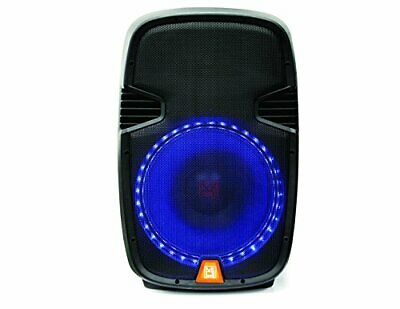 MR DJ PBX1559S Passive Speaker with blue LED accent lighting, ideal for portable DJ and PA setups.
