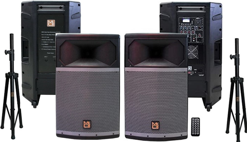 MR DJ PRO115BT & PRO115S PA DJ Active & Passive Speaker & Stands Professional PRO PA DJ 15" 2-Way Full-Range Active & Passive Loudspeaker