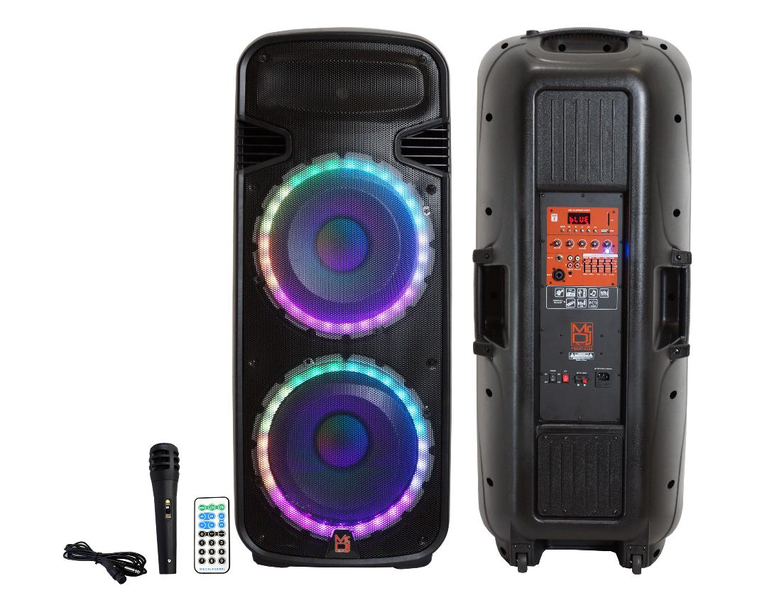 Mr. Dj PSBAT6200 Dual 15" Portable Rechargeable 4000W Powered Active PA DJ Speaker with Built-In Bluetooth & LED Light