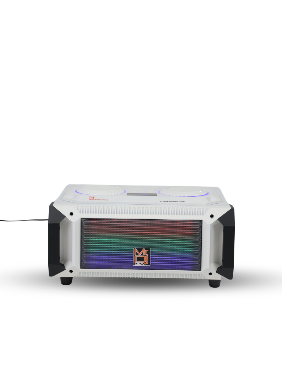 MR DJ Matrix White Bluetooth Speaker Karaoke Sound Activated Lights, FM Radio, USB/Micro SD Card, & LED Party Light Perfect for Party