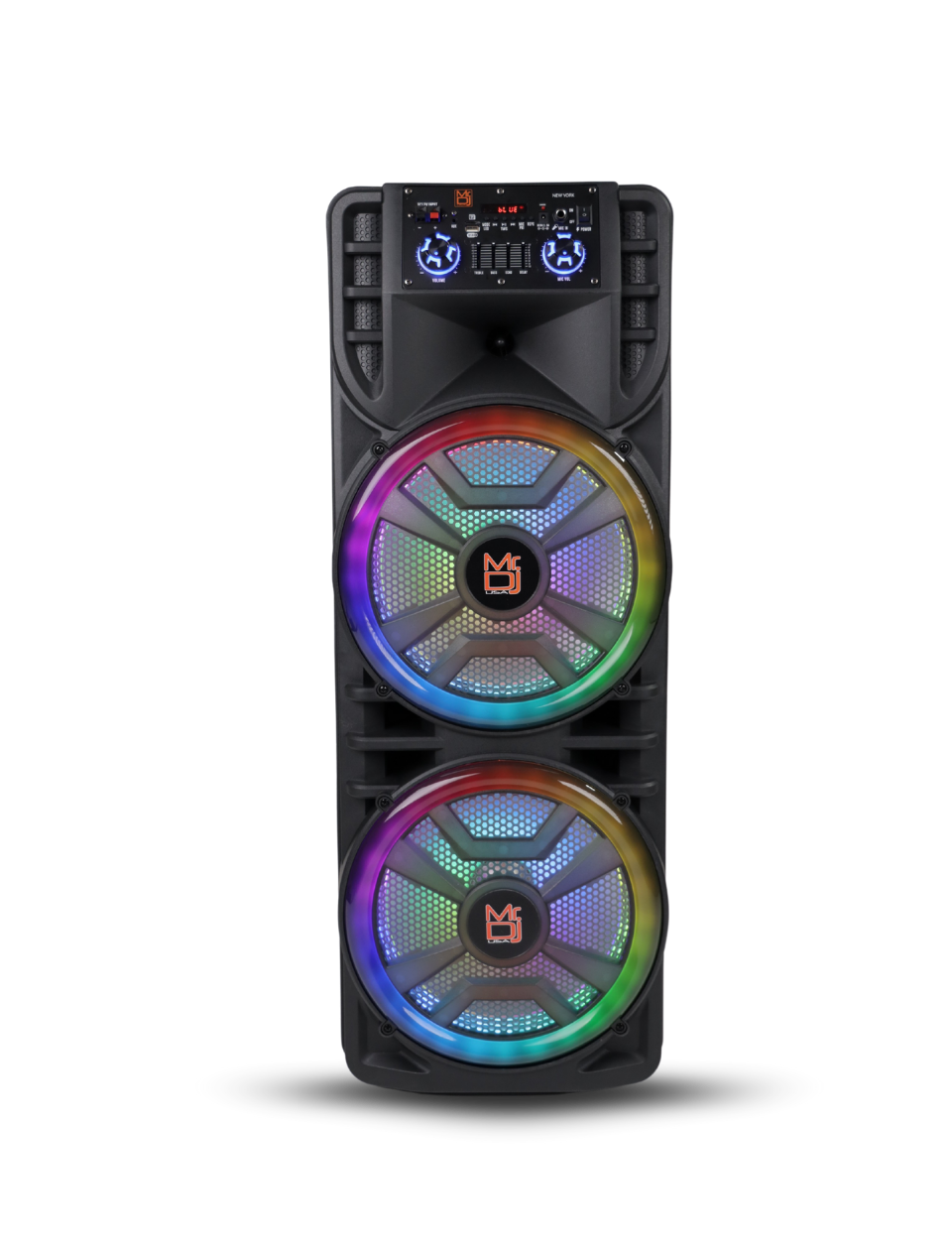 MR DJ NEWYORK+ Dual 12" Rechargeable Portable Bluetooth Karaoke Speaker Party Flame Lights Microphone TWS USB FM Radio