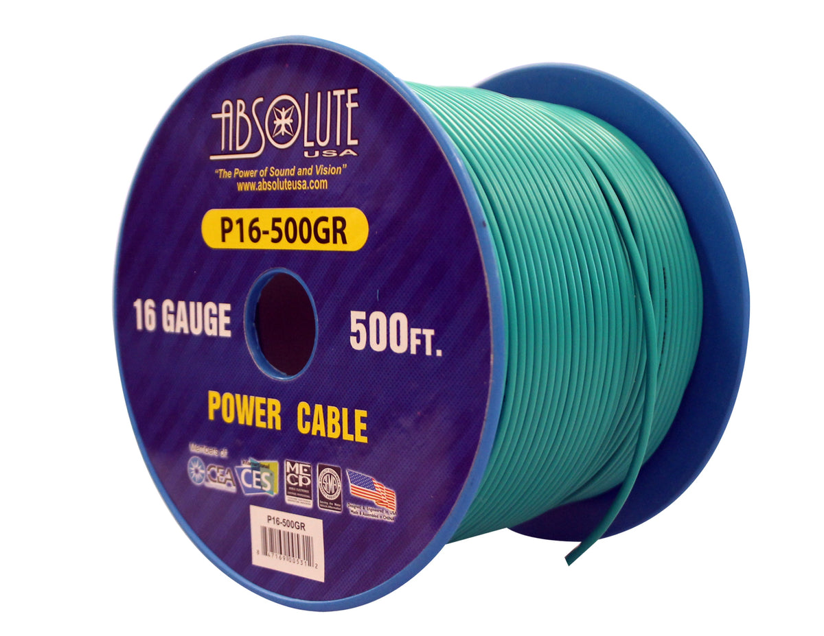 Absolute P16-500GR 16 Gauge 500-Feet Green Spool Primary Remote Power Wire Cable