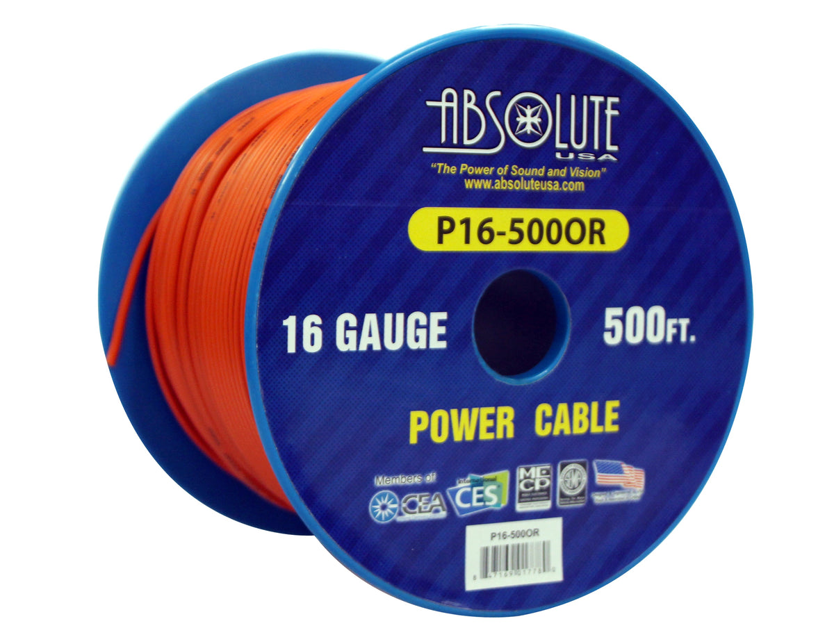 Absolute P16-500OR 16 Gauge 500-Feet Spool Primary Power Wire Cable (Orange)