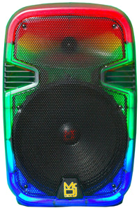 2 MR DJ PL12FLAME 12-inch Portable Translucent Bluetooth Speaker with LED lighting and powerful sound.