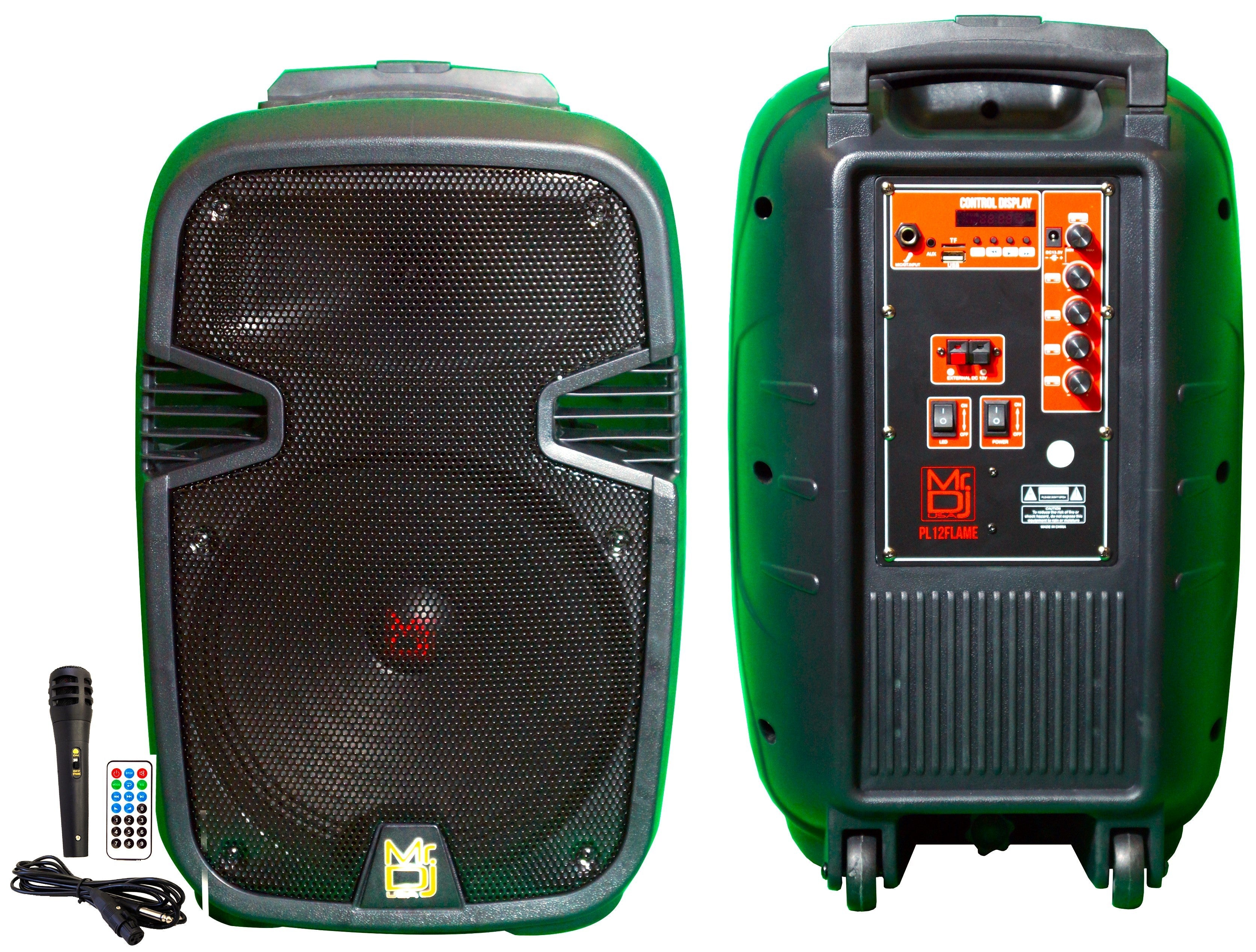 2 MR DJ PL12FLAME 12" Portable Translucent Bluetooth Speaker with remote control and microphone