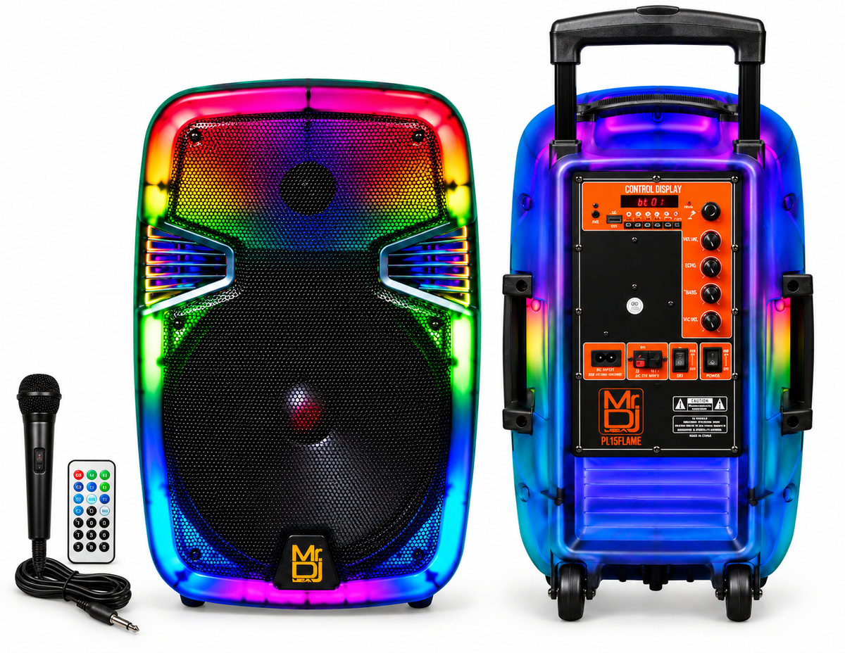 2 MR DJ PL12FLAME 12" Portable Translucent Bluetooth Speaker