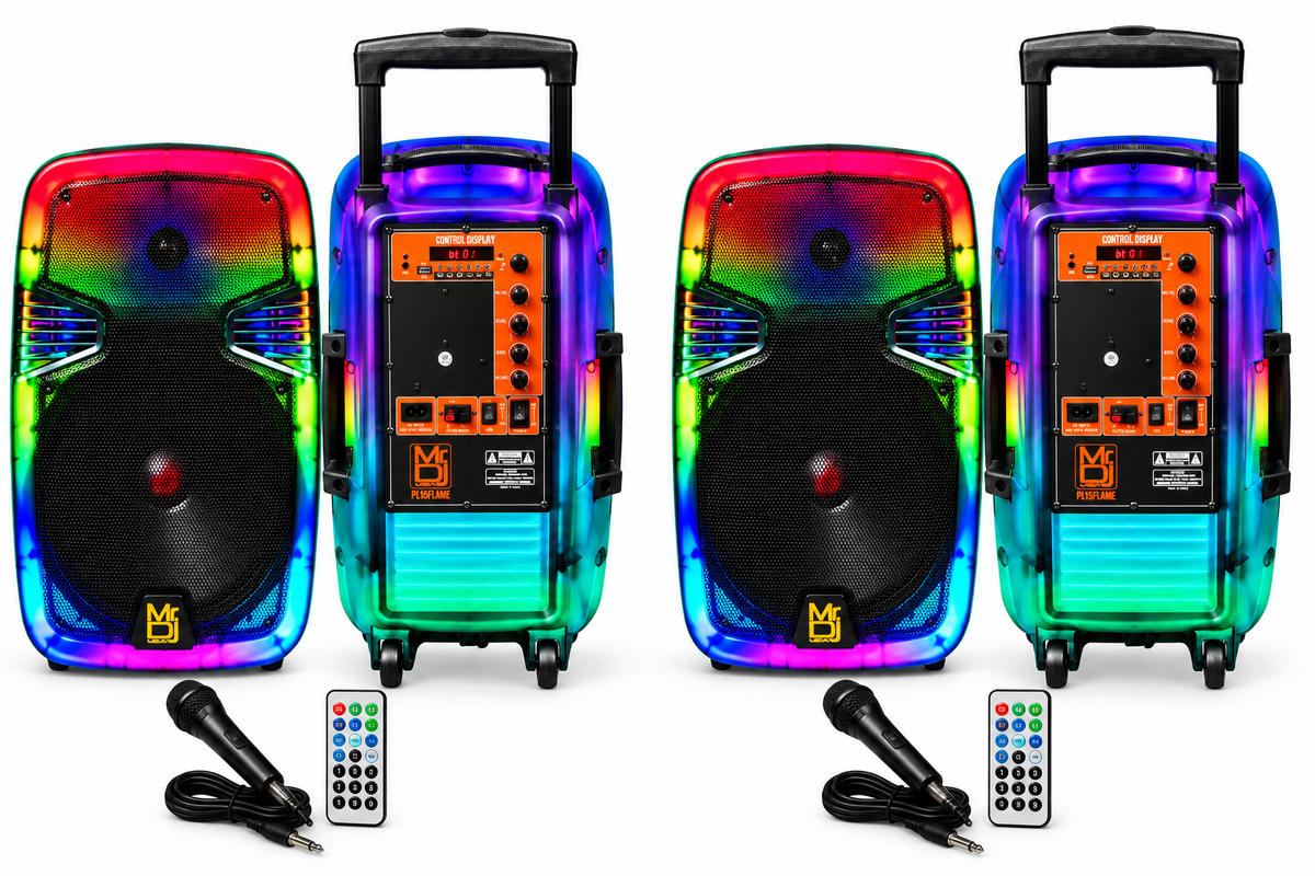 2 MR DJ PL15FLAME 15" Portable Translucent Bluetooth Speaker