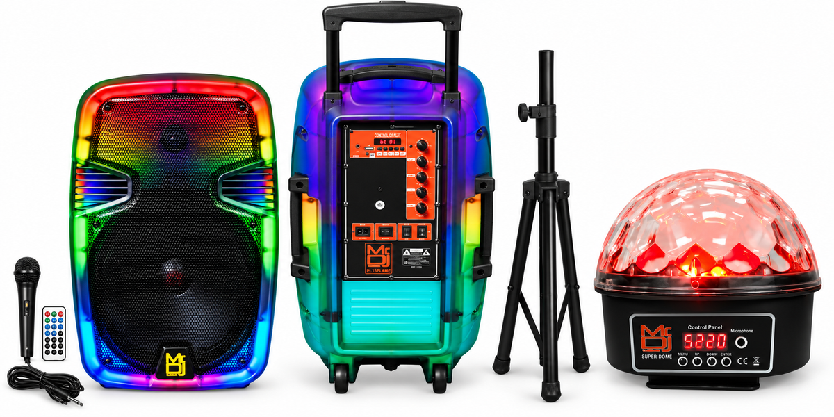 MR DJ PL12FLAME 12" Portable Translucent Bluetooth Speaker + Speaker Stand + LED Crystal Magic Ball