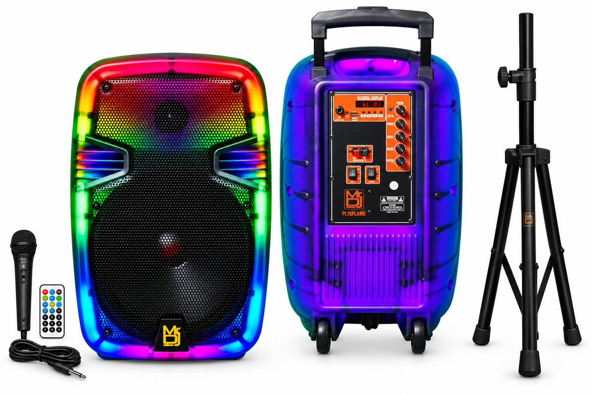 MR DJ PL12FLAME 12" Portable Translucent Bluetooth Speaker + Speaker Stand