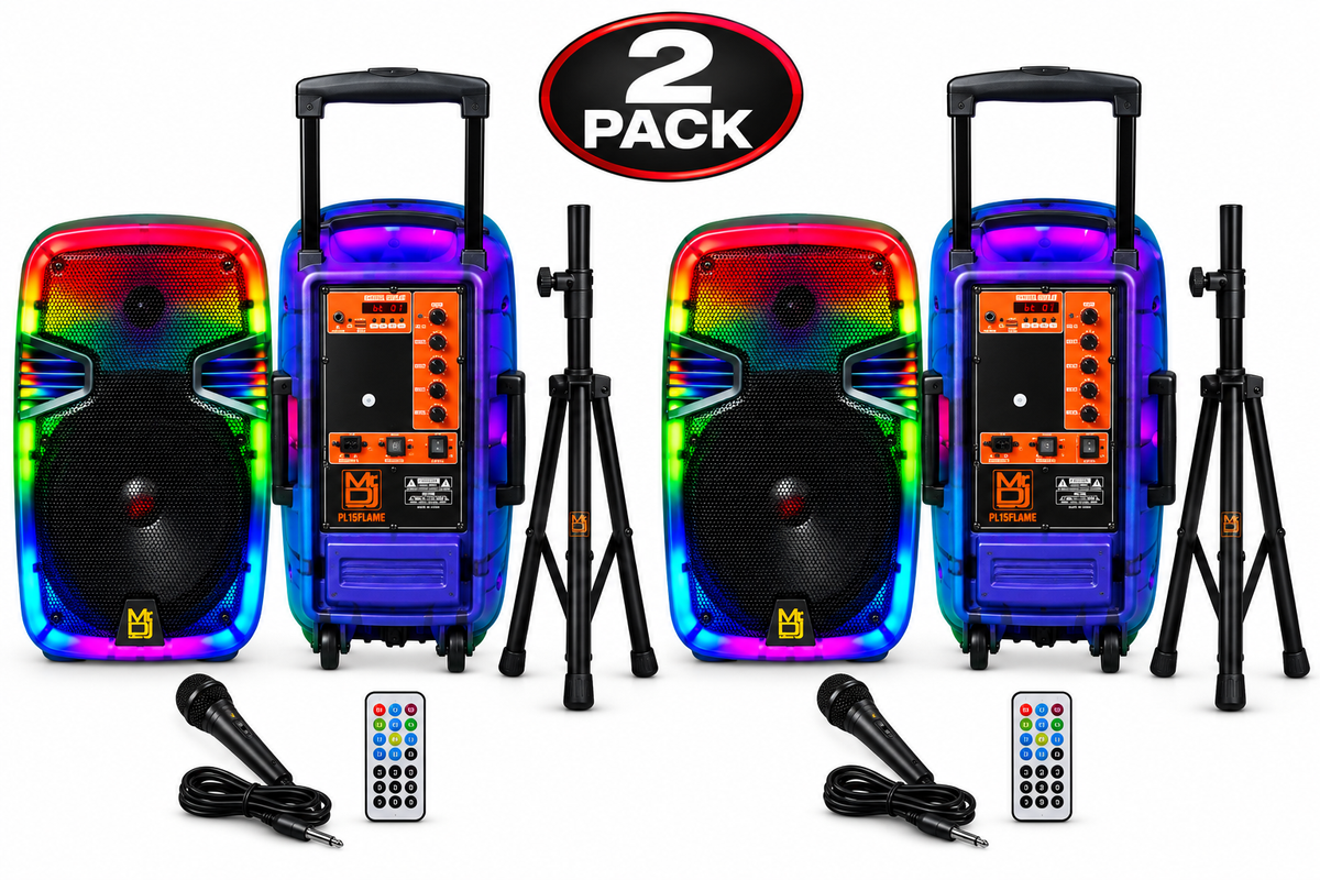 2 MR DJ PL12FLAME 12" Portable Translucent Bluetooth Speaker + Speaker Stand