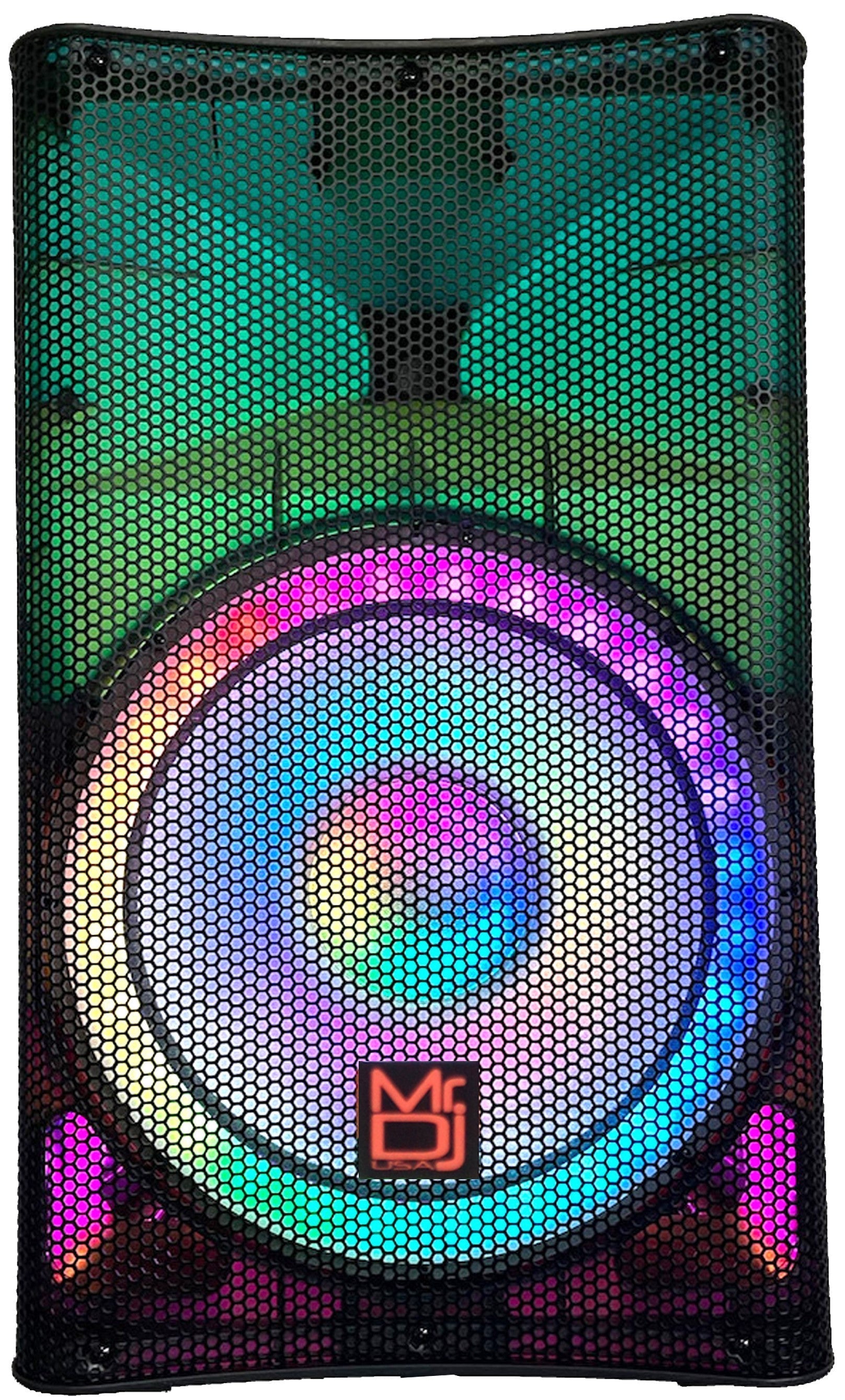 MR DJ PLED5200 PRO Bluetooth Party Speaker with colorful LED lighting and 15-inch woofer