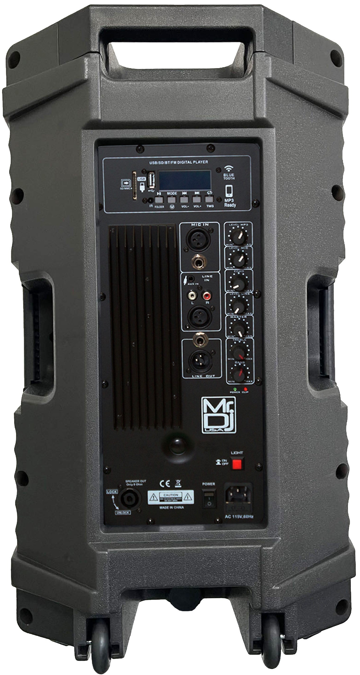 MR DJ PLED5200 PRO PA DJ 15" Portable Active Bluetooth Party Speaker /MP3/FM Radio Speaker