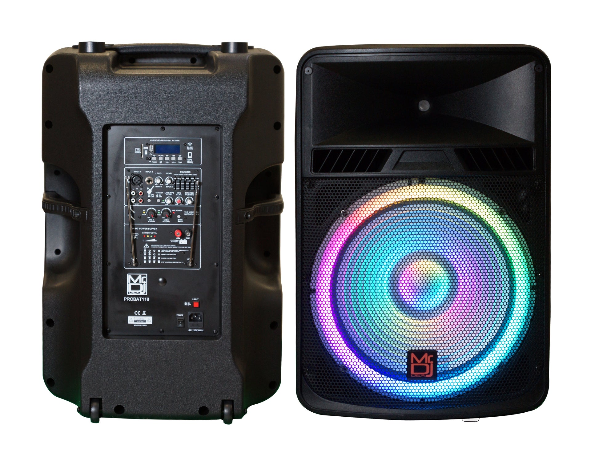MR DJ PROBAT118 18" 4000W Power Speaker Battery/Bluetooth/Amplifier/SD/USB/FM