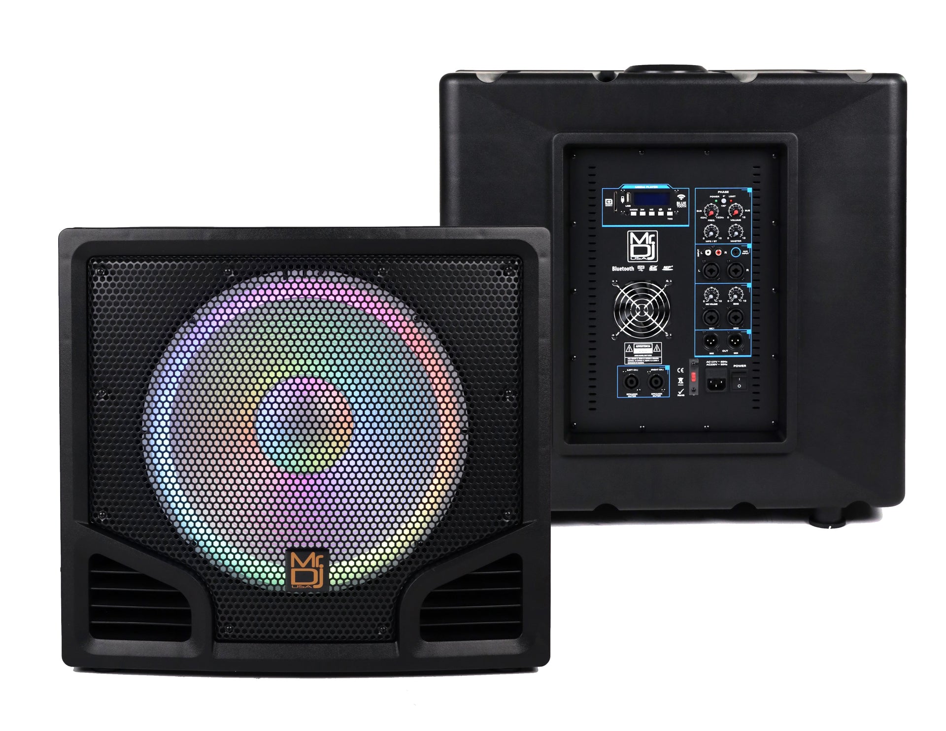 Mr. Dj PROSUB18LED 6000W PA DJ Club Powered Active Subwoofer with 2 Speaker Output with Party Show Led