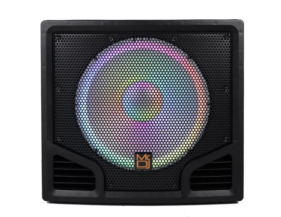 Mr. Dj PROSUB18LED 6000W PA DJ Club Powered Active Subwoofer with 2 Speaker Output with Party Show Led