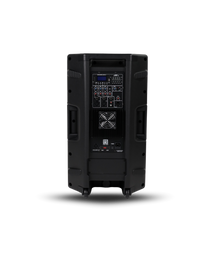 Black portable sound system on a white background