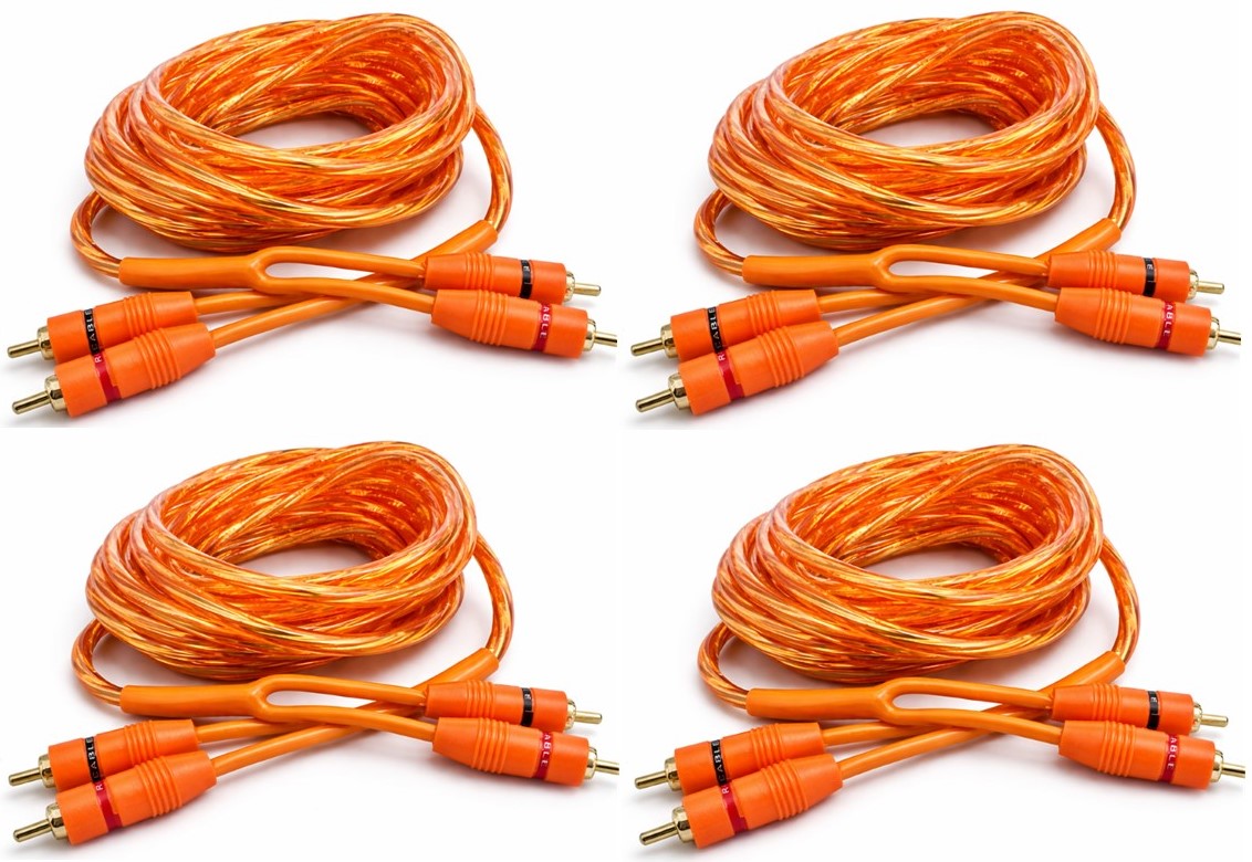 4 Absolute RCA1OR 1ft Orange RCA Cable 100% OFC Oxygen Copper 2-Ch Stereo Interconnect Twisted Pair Noise Reduction Gold-Plated Connectors HiFi Audio Cable for Car/Home Audio