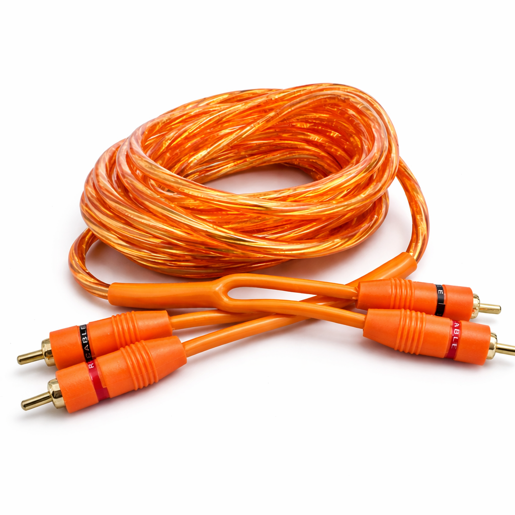 4 Absolute RCA1OR 1ft Orange RCA Cable 100% OFC Oxygen Copper 2-Ch Stereo Interconnect Twisted Pair Noise Reduction Gold-Plated Connectors HiFi Audio Cable for Car/Home Audio