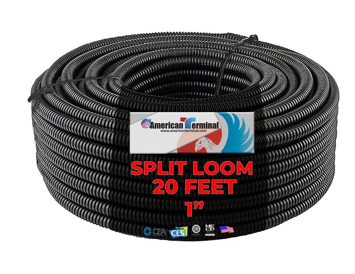 AT 20 Ft 1" Split Wire Loom Conduit Tubing Black Color Sleeve Tube