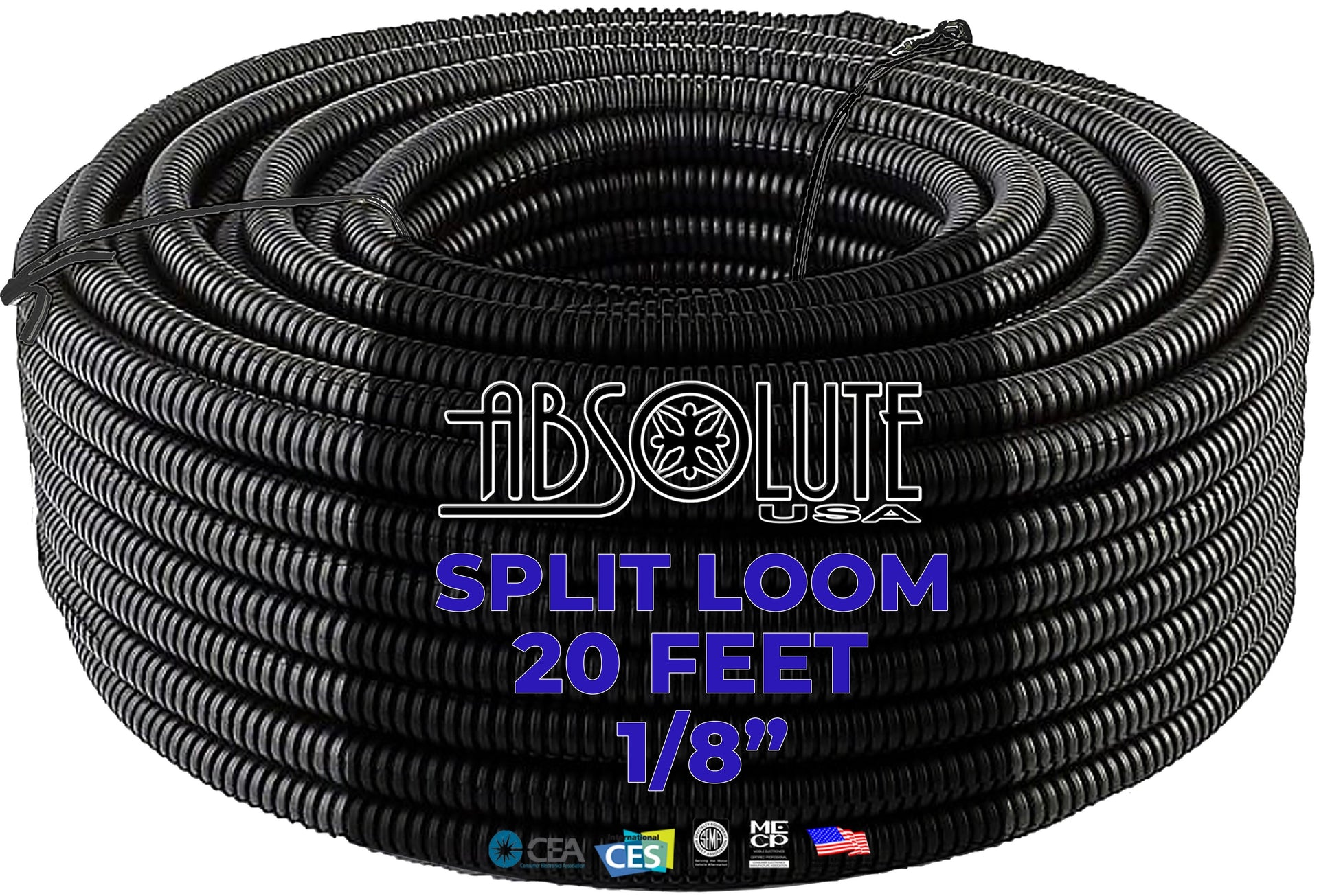 Absolute SLT18BK 20' 1/8" 3.18mm Black Split Wire Loom Conduit Tubing Sleeve Tube