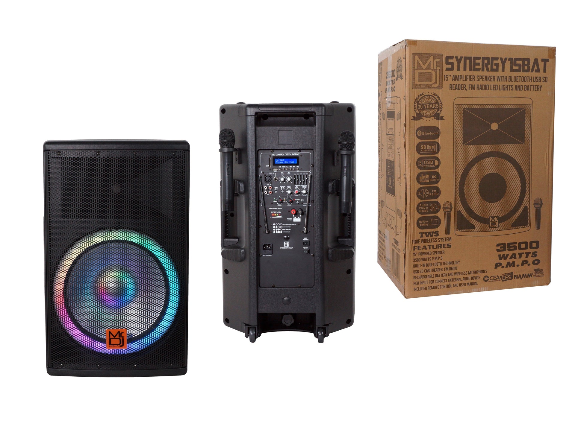 MR DJ SYNERGY15BAT 15" 3500W Rechargeable PRO PA DJ Powered Loudspeaker Portable Speaker 