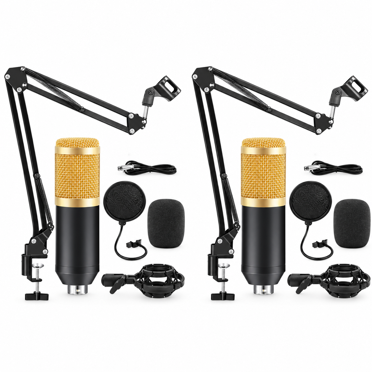 2 MR DJ CONDKIT5 Studio Condenser Microphone Arm Stand Pop Filter Foam Cap Kit Record Accessory