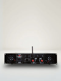 Rear view of MR DJ AMP2000DSP 2Ch Class AB 2000W PA DJ Power Amplifier Onboard DSP Bluetooth USB showing connections and controls.