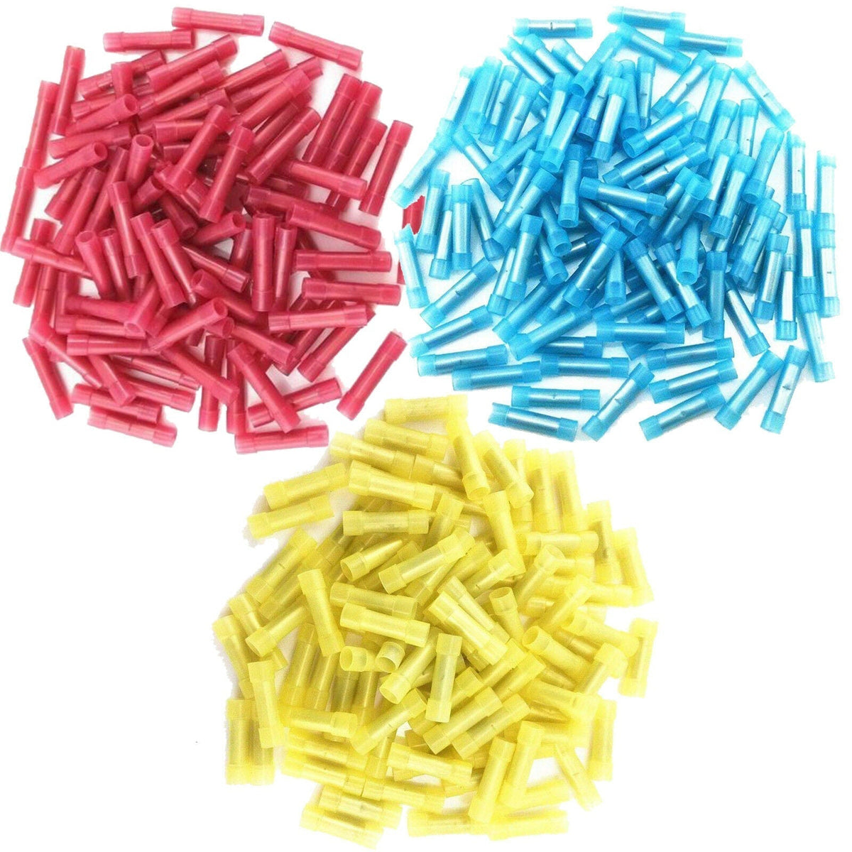 300Pcs Red Blue Yellow Nylon Butt Connector 22-18 16-14 12-10 AWG Gauge Insulated